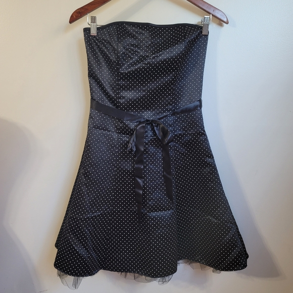 Jessica McClintock Gunne Sax Strapless Black Polka Dot Tulle Dress Size 5/6 - Picture 1 of 6